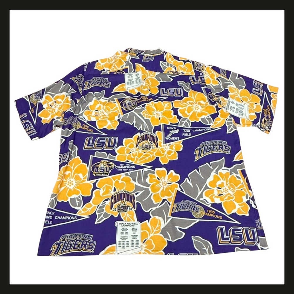 LSU Tigers REYN SPOONER Floral Hawaiian Shirt NATIONAL CHAMPIONS Mens Size L Y2K - Picture 2 of 13